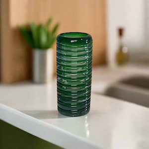 Mexican Double Shot Glass | Hand-Blown Green Swirl Barware