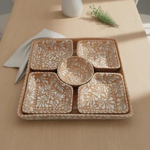 Brown & White Talavera Serving Tray | Handmade Sectional Set