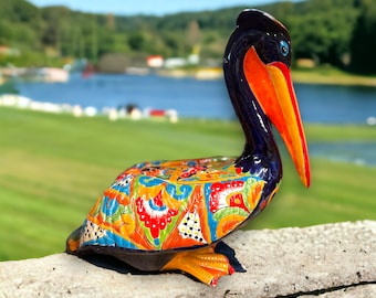 Vibrant Talavera Pelican Planter | Colorful Hand-Painted Mexican Bird Pottery