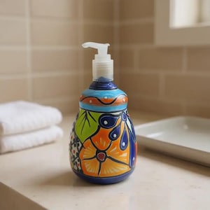 Talavera-zeepdispenser | Handgeschilderd Mexicaans keramiek badkamerdecor