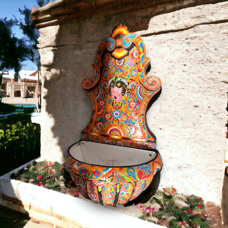 Extra Large Talavera Wall Hanging Fountain Vibrant 40x22 image 2