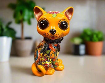 メキシコ陶器の猫、メキシコの猫、タラベラ猫、タラベラ陶器、タラベラ