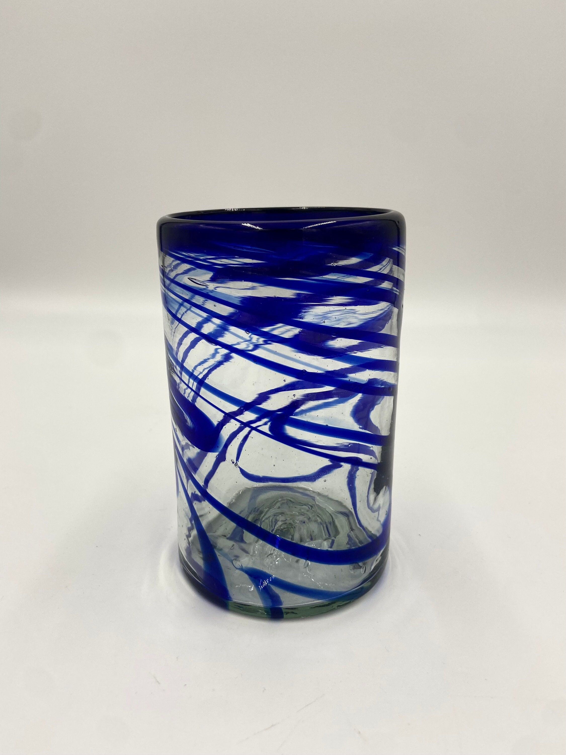 Authentic Mexican Handblown Aqua Glass Tumblers – Set of 4