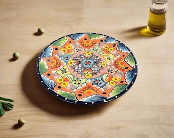 Plato llano de cerámica Talavera de 20 cm / Vajilla auténtica mexicana