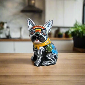 Talavera French Bulldog Statue | Day of the Dead Mexican Decor