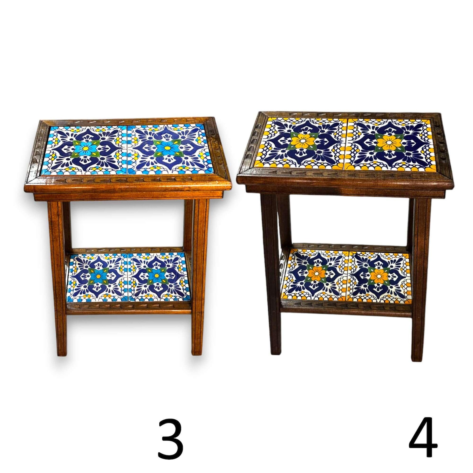 Talavera Tile End Table | Handmade Mexican Wood Accent Furniture - Table #4