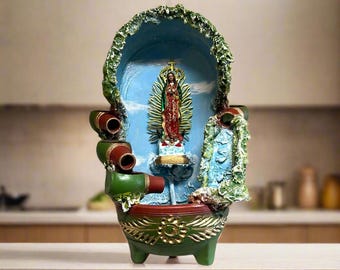 Handgemaakte Mexicaanse buitenfontein | Geschilderd traditioneel waterornament