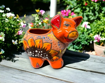 Mexican Talavera Pig Planter | Colorful Hand-Painted (Small)