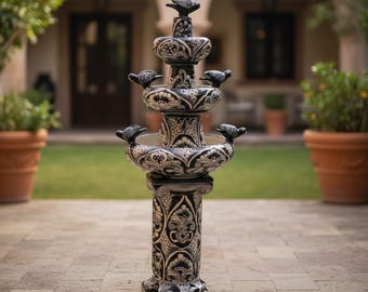 Fonte Talavera Azul e Branca | Fonte de Cerâmica Mexicana