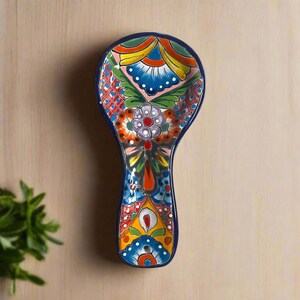 Hand-Painted Talavera Spoon Rest | Colorful Mexican Kitchen Decor – handcrafted floral ceramic spoon rest from Guanajuato, bright traditional colors