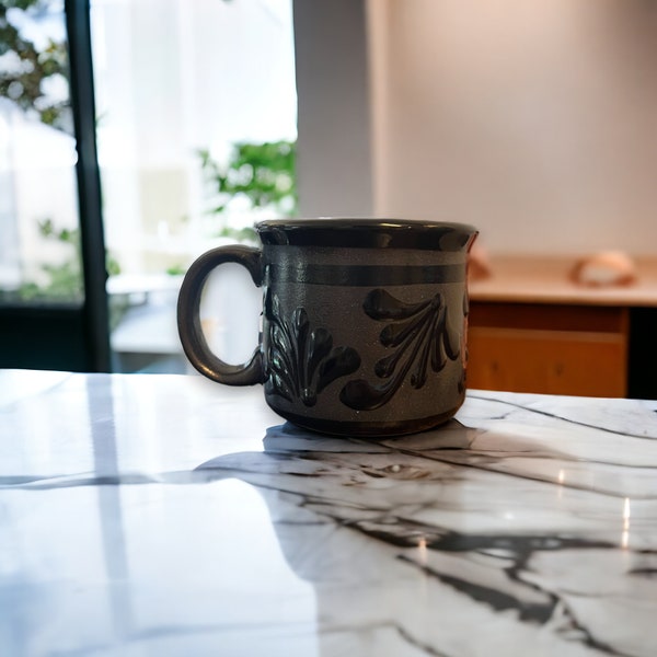 Handcrafted Talavera Coffee Mugs with Black Design | Mexican Ceramic Art