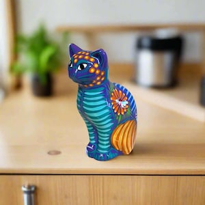 Talavera Katze Sparschwein | Handbemalter mexikanischer Münzhalter aus Keramik