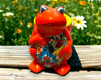 Talavera Frog Planter | Colorful Hand-Painted Mexican Statue Pottery (Medium Size)