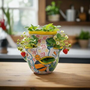 Vaso per fragole in terracotta fatto a mano / Fioriera da giardino a forma di ape