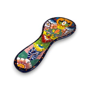 Hand-Painted Talavera Spoon Rest | Colorful Mexican Kitchen Decor - hand-painted floral Talavera ceramic spoon rest