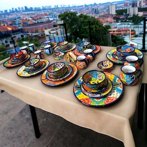 Talavera Dinnerware Set | 43-Piece Floral Tableware for 8