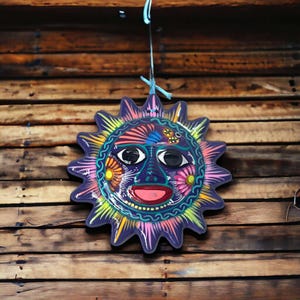 Décoration murale soleil Talavera vibrante | Artisanat mexicain peint à la main