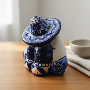 Handcrafted Talavera Panchito Figurine | Blue & White Pottery