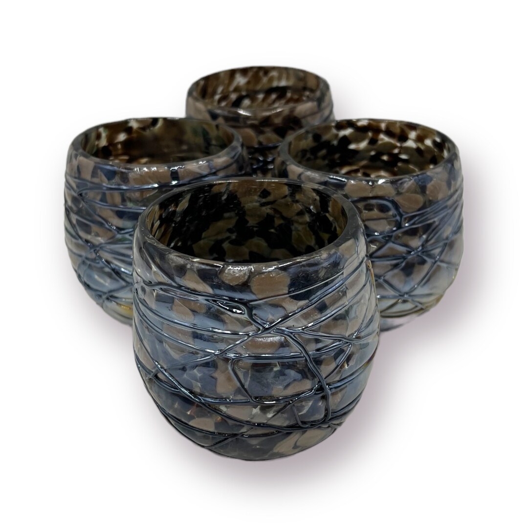 Set of 4 Hand Blown Mexican Stemless Wine Glasses Mocha Mix Etsy