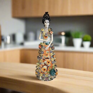 Talavera Day of the Dead Catrina Figurine | Updo in Vibrant Dress