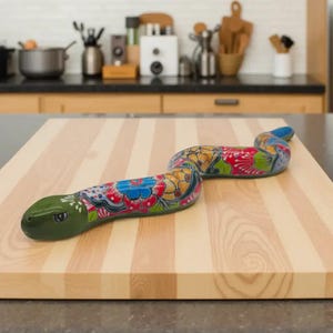Handmade Talavera Snake Statue | Hand-Painted Mexican Decor