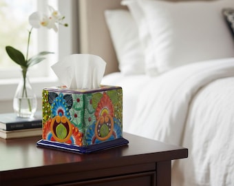Talavera Tissue Box Cover | Colorful Hand-Painted Bathroom Decor