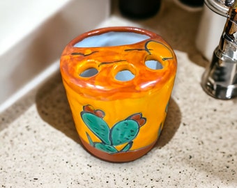 Talavera Toothbrush Holder | Hand-Painted Desert Design Bathroom Essentials