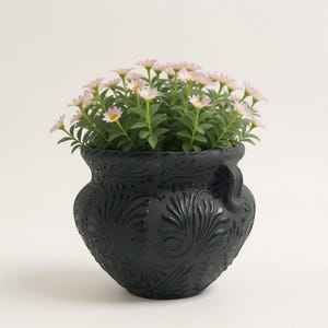 Talavera Floral Pot | Handmade Black Design