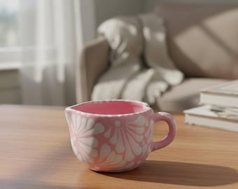 Taza de Talavera con forma de corazón / Taza de café mexicana rosa pintada a mano