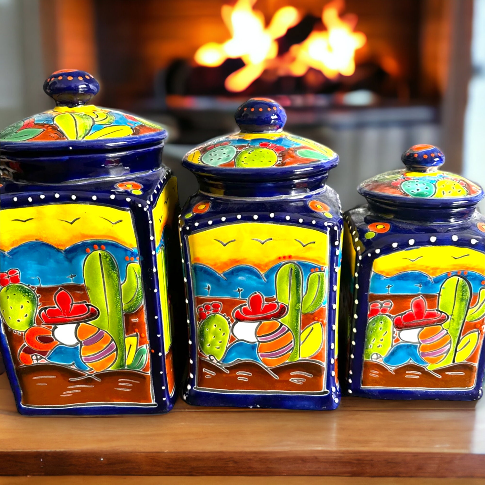 Unique Talavera Style Ceramic Ginger Jar - Cobalt Legacy