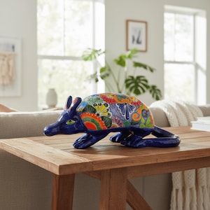 Talavera Armadillo Statue | Hand-Painted Mexican Folk Art Animal
