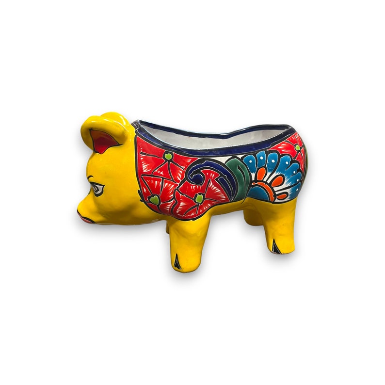 Mexican Handmade Pig Planter Colorful Talavera Pig Medium Size image 2