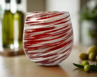 Kieliszek do wina Red Swirl bez nóżki | Ręcznie dmuchane szkło meksykańskie