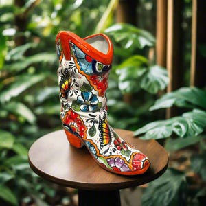 Mexican Boot Flower Pot | Hand Painted Talavera Planter (Extra Large)