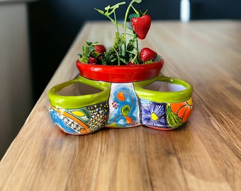 Handcrafted Talavera Strawberry Planter | Mexican Artisan Decor Pot