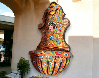 Extra Large Talavera Wall Hanging Fountain | Vibrant 40"x22"