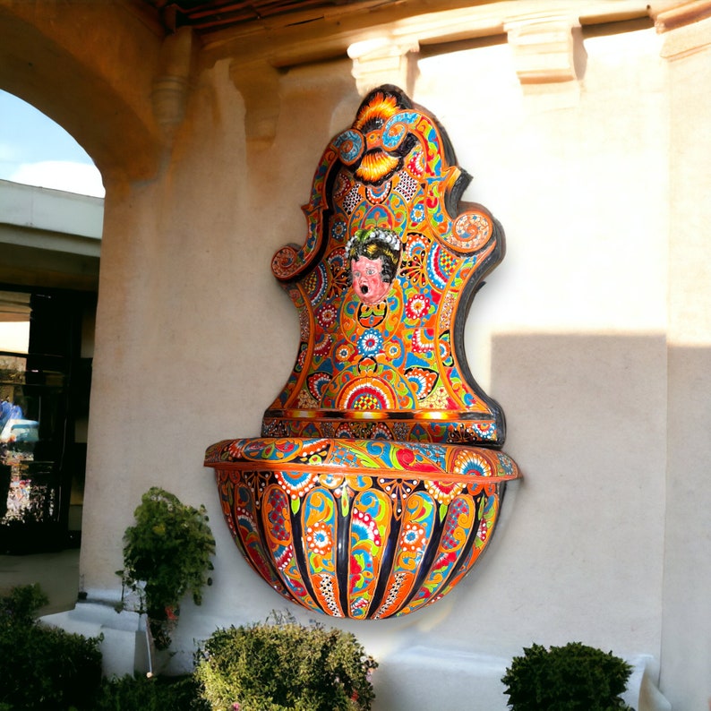 Extra Large Talavera Wall Hanging Fountain Vibrant 40x22 image 1