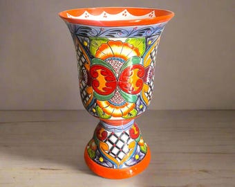 Vaso da fiori Talavera extra large / Fioriera con piedistallo dipinta a mano