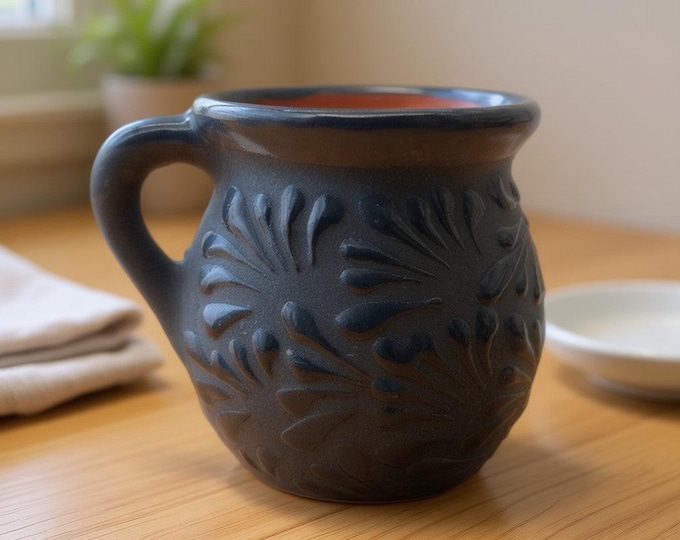 Black Talavera Jarrito Mug | Handmade Mexican Clay Coffee Cup