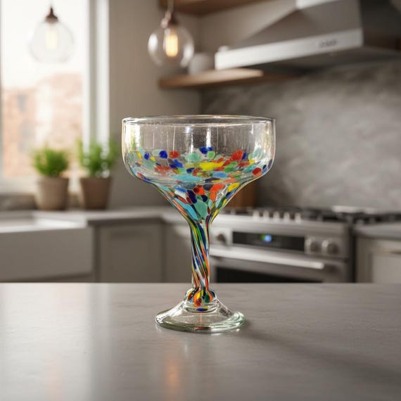 Confetti Hand-Blown Margarita Glass | Mexican Artisan Barware