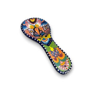 Hand-Painted Talavera Spoon Rest | Colorful Mexican Kitchen Decor - vibrant hand-painted floral ceramic spoon rest from Guanajuato, Mexico