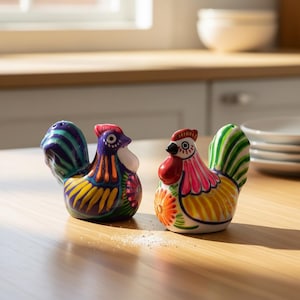 Set of 2 Chicken Salt and Pepper Shakers | Mexican Hand-Painted Guerrero Pottery