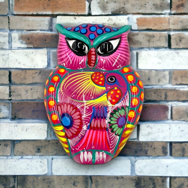 Colorful Mexican Talavera Owl Wall Art | Handmade and Hand-Painted (Large)