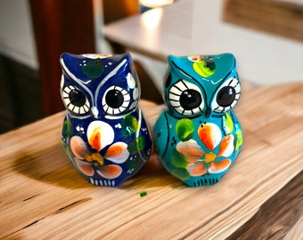 Colorful Mexican Owl Salt and Pepper Shakers Set | Hand-Painted Ceramic Kitchen Decor