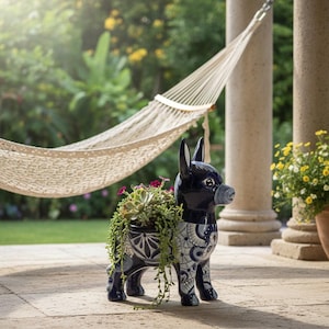 Large Talavera Donkey Planter | Blue and White Ceramic Burro Pot