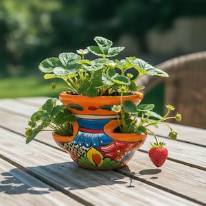 Talavera Strawberry Planter | Hand-Painted Mexican Pot