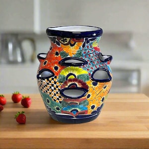 Maceta de fresa de Talavera / Cerámica mexicana pintada a mano