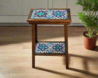 Talavera Tile End Table | Handmade Mexican Wood Accent Furniture