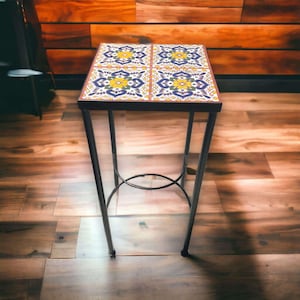 Mexican Accent End Table | Talavera Tile & Metal Design
