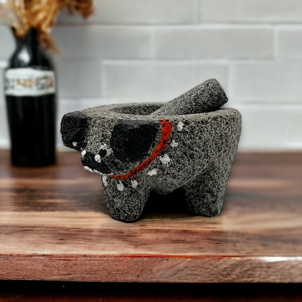 Authentic Mexican Volcanic Stone Mortar and Pestle | Charming Tiny Animal Molcajete (2" Diameter)